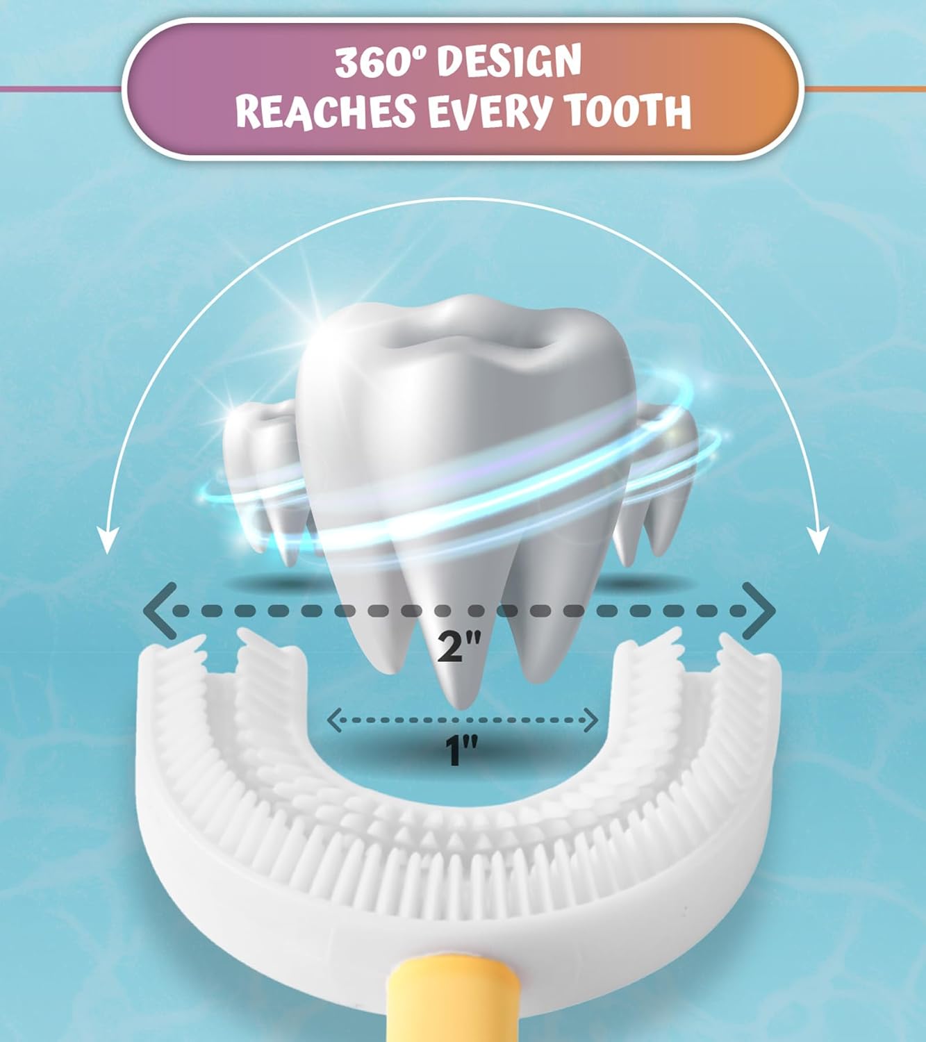 U Shaped Toothbrush Kids 6-12 Years Old- Two Premium Soft Toothbrushes Come with Travel Case & - Rounded Tooth Brushes Kids Size Head Makes Brushing Fun & Easy - 1 Purple, 1 Yellow