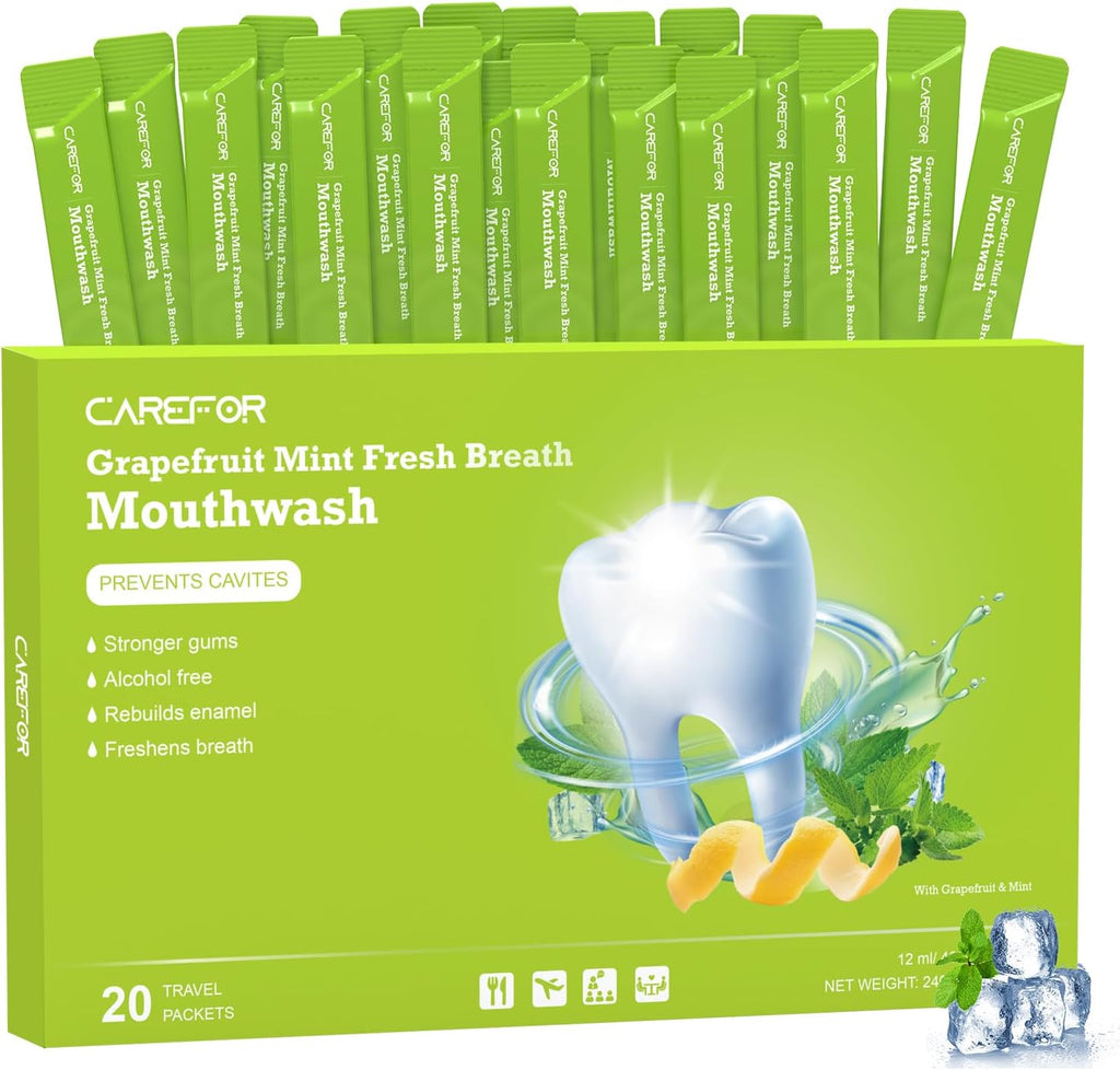 Travel Size Mouthwash Packets – Individual Mini, Alcohol & Fluoride Free, Grapefruit Mint Flavor, Mouthwash to Go for On-The-Go Freshness, Bulk Packets 0.41 Fl Oz