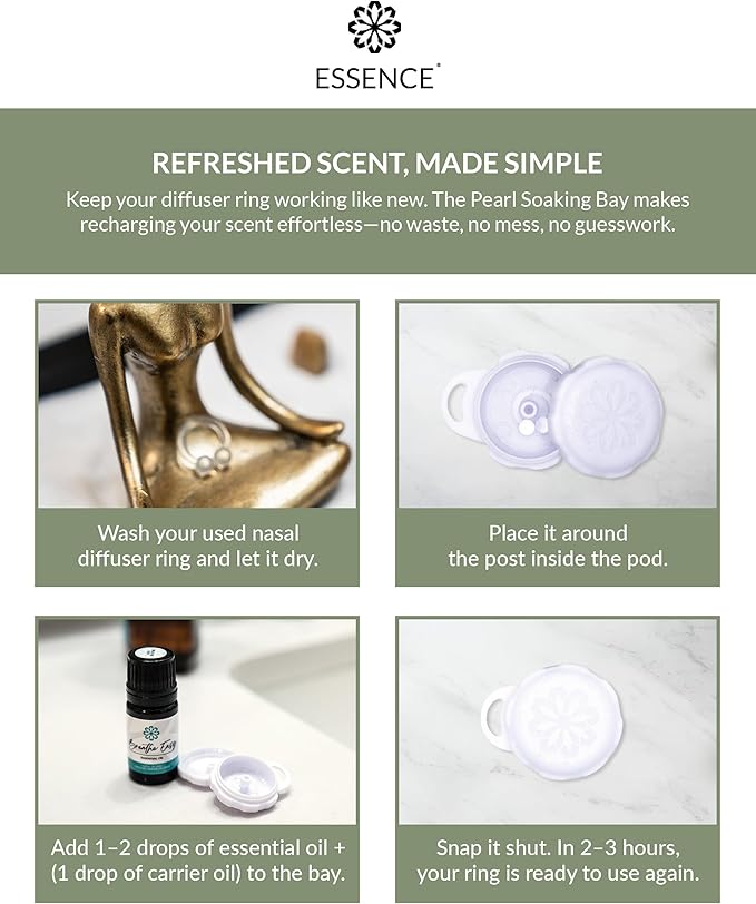 Essence Pearl Travel Case - Wearable Aromatherapy Kit with Nasal Diffuser Rings, Soaking Bay, and 5mL Essential Oil – Portable Wellness Gift Set for On?The?Go Self Care