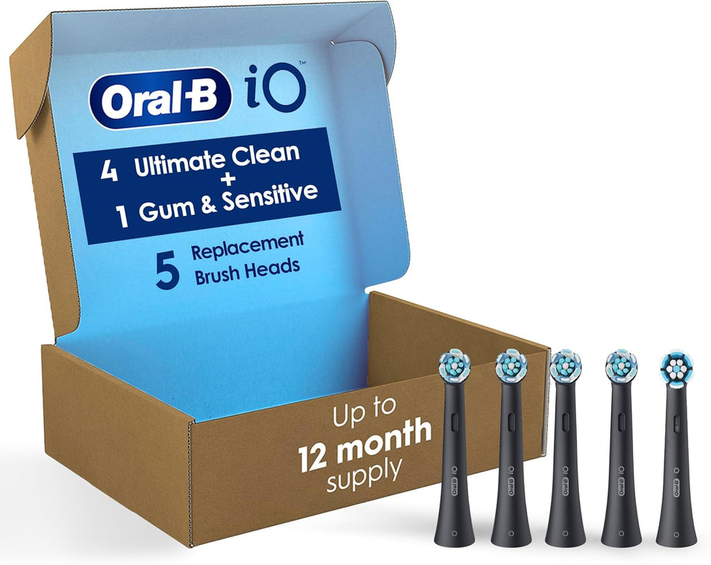 Oral-B iO Ultimate Clean Replacement Brush Heads, 5 Count, 4 Ultimate Clean + 1 Gum & Sensitive Black