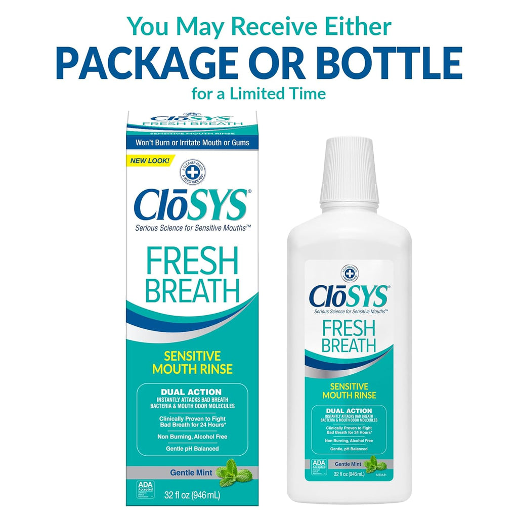 CloSYS Mouthwash, 32 Ounce, 3 Count, Fresh Breath Mouthwash, Gentle Mint, Alcohol Free, Dye Free, pH Balanced Mouth Wash, Helps Soothe Entire Mouth, Fights Bad Breath