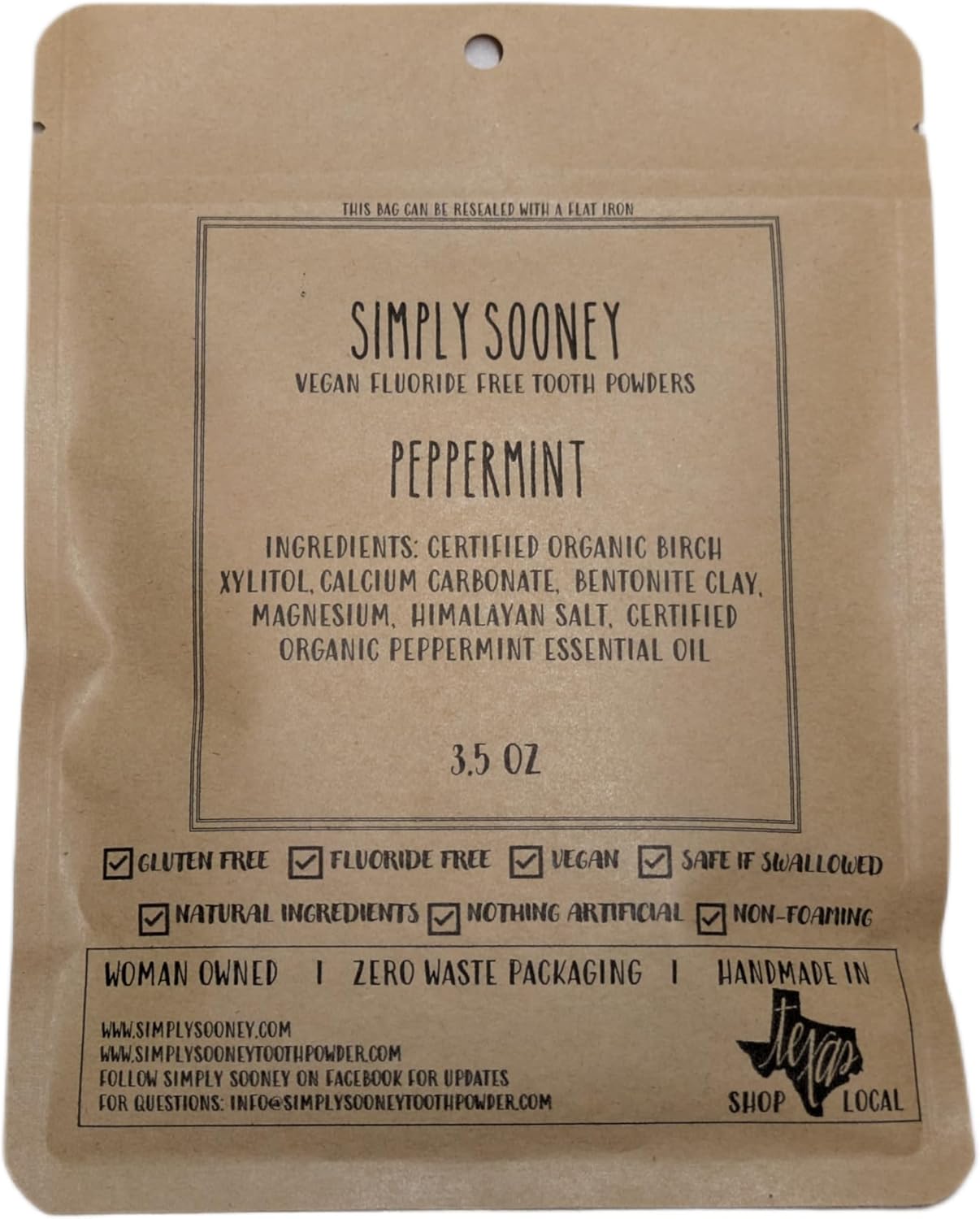 Zero Waste up to 6 Month Supply Organic Vegan Fluoride Free Tooth Powder Peppermint Flavor- Ships Without Any Plastic Packaging I Natural Whitening I Stronger Teeth