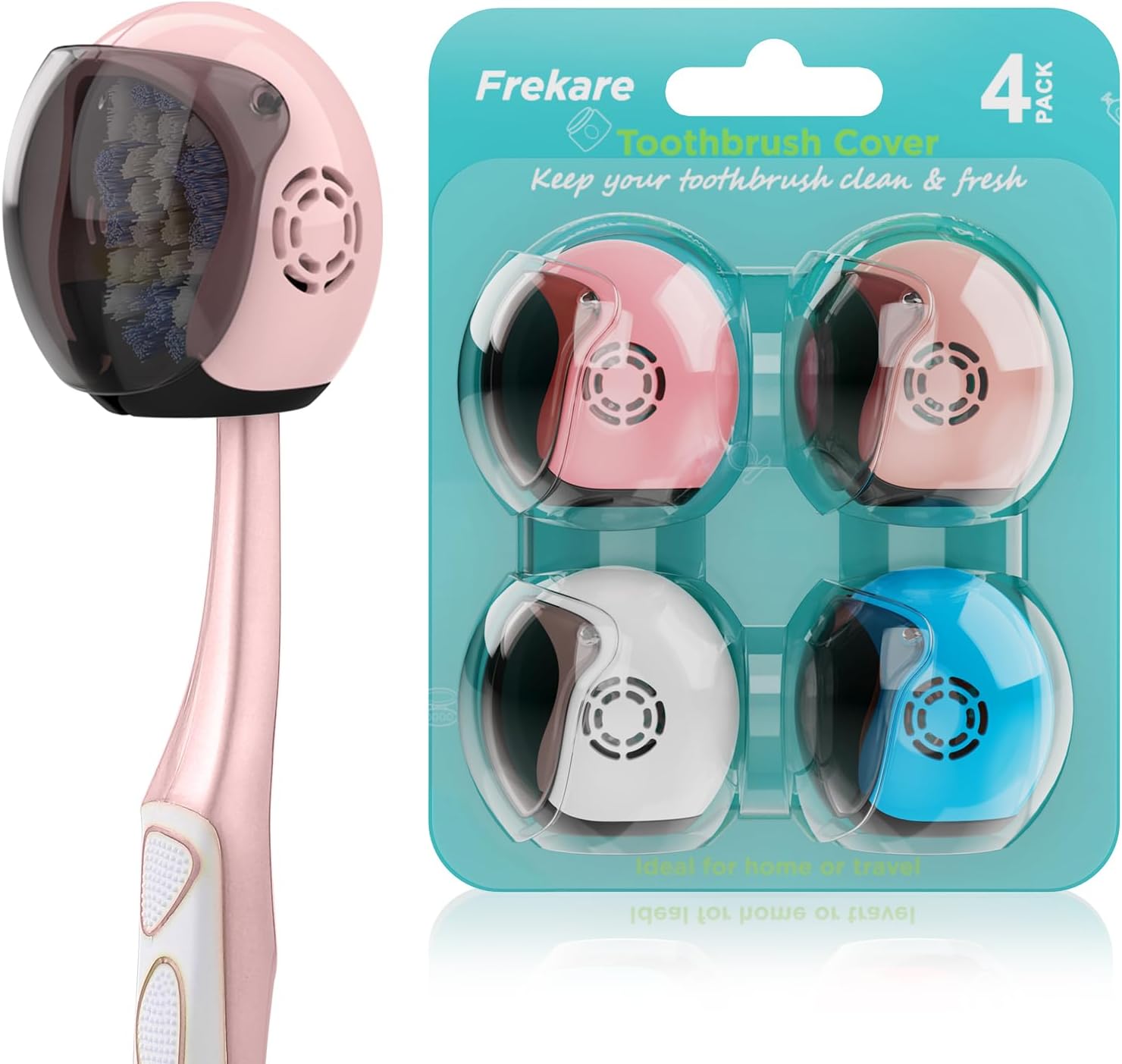 Helmet Toothbrush Covers Caps, Toothbrush Head Protector for Household Travel, Fits Most Manual and Electric Toothbrushes, 4 Count (Blue, White, Pink, Rose Pink)