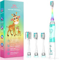 Kids Electric Toothbrush Toddler Toothbrush Age 2-4-8-12 Electric Toothbrush Kids with Timer Rainbow LED Light Up Vibrating Toothbrush Battery Operated Childrens Sonic Tooth Brush (Green Giraffe)