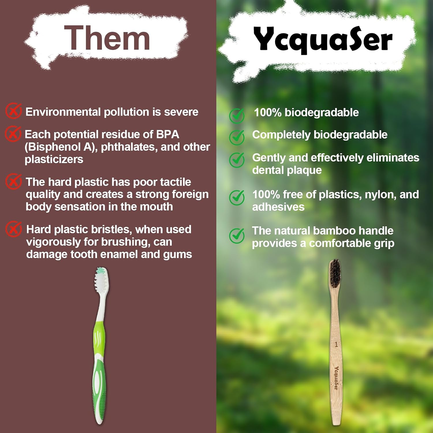 Bamboo Toothbrushes,Travel Toothbrush&Horse Bristle(4-Pack),Natural Soft Bristles for Adults,100% Biodegradable,Plastic & Nylon Free