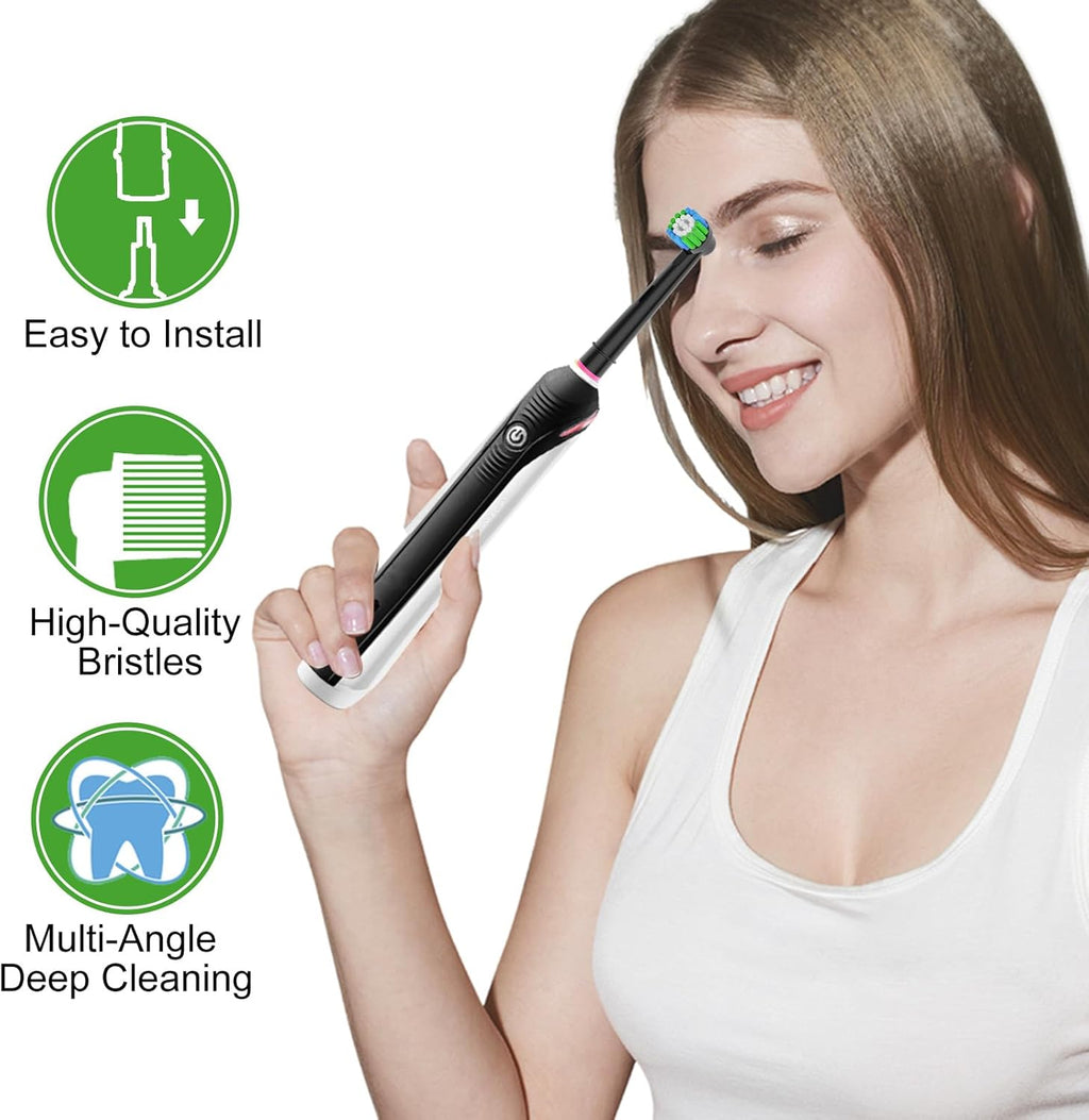 Replacement Toothbrush Heads Compatible with Braun Oral-B, 8 Pack Professional Electric Brush Heads for Oral B Replacement Heads Refill Pro100/1000/1500/4000/5000/7000/8000/9600 Etc, Black