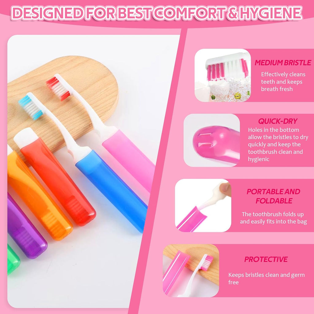 Toothbrush Travel Case, Travel Toothbrush Silicone Collapsible Toothbrush Cup, Travel Toothbrush Set Suitable for Business Camping Travel or Daily Use (Pink)