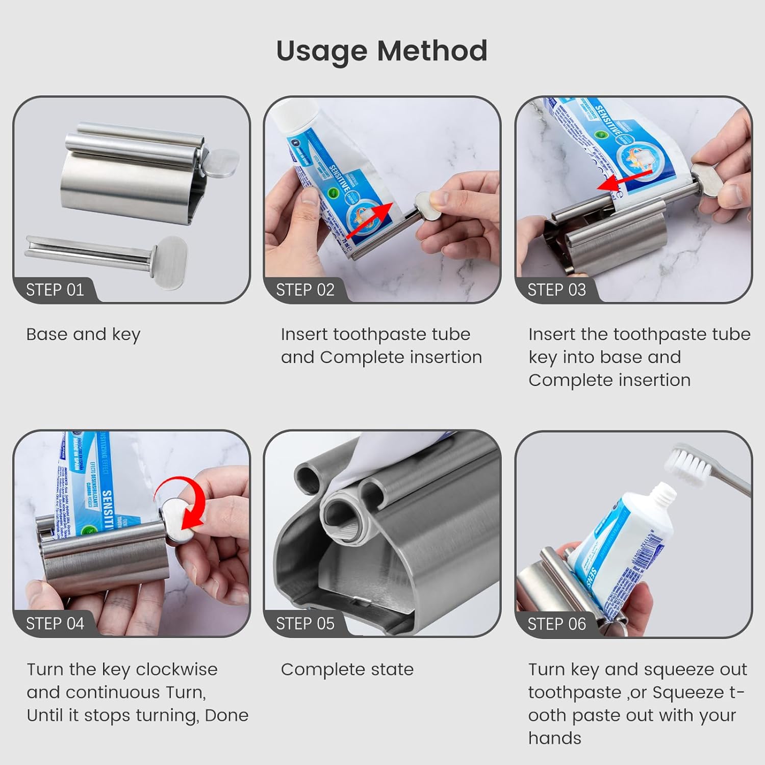 LOVEINUSA Toothpaste Tube Squeezer Dispenser, 3PCS Toothpaste Roller Squeezer Tool Metal Stainless Steel Tooth Paste Holder for Bathroom, Silver