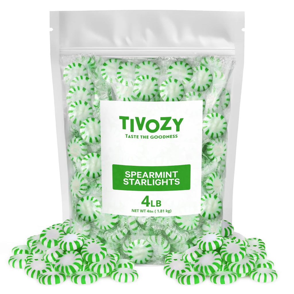 Starlight Spearmint Individually Wrapped Candy, 4 Pound Bulk Pack, Sweets for On the Go Refreshment, Starlight Mints Bulk Candy.