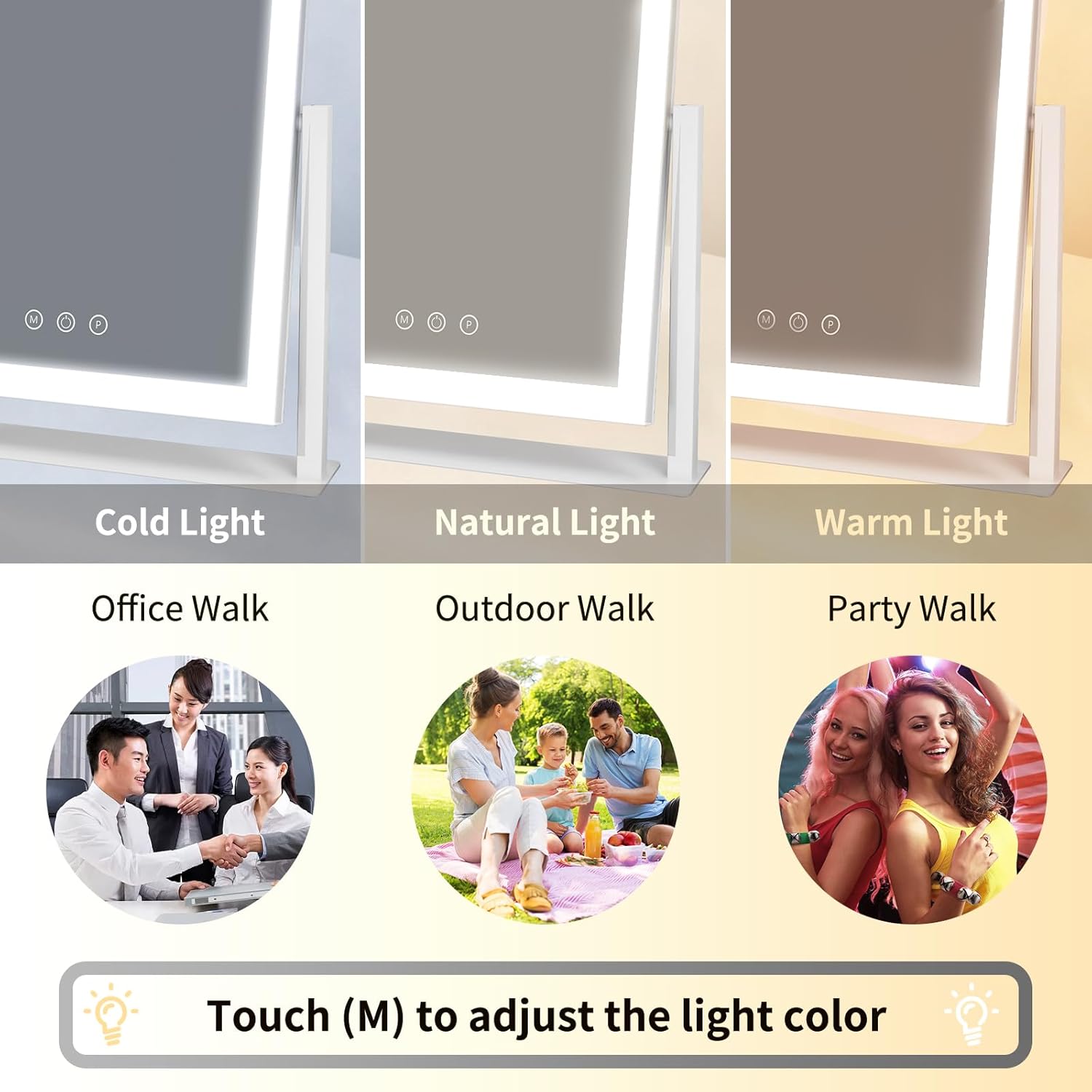 Vanity Mirror with Lights, Three Colors Lighting Mode, 360°Rotation, Lighted Makeup Mirror wih Stand for Desk, Bedroom, Dorm, 11x14.5 Inch