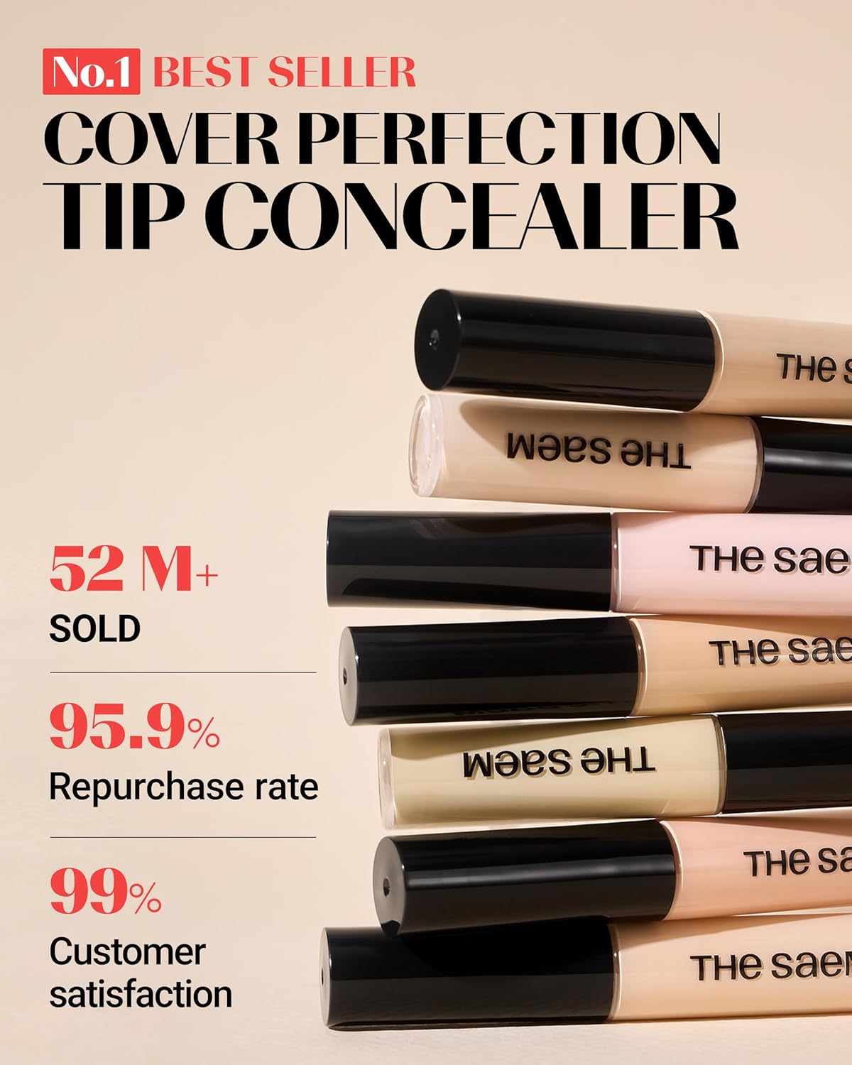 THESAEM Cover Perfection Tip Concealer, Liquid Multi-Use Concealer, Full Coverage Makeup for Acne Dark Spots Dark Circles Hyperpigmentation and Blemishes, 0.2 fl.oz. (#1.75 Middle Beige)