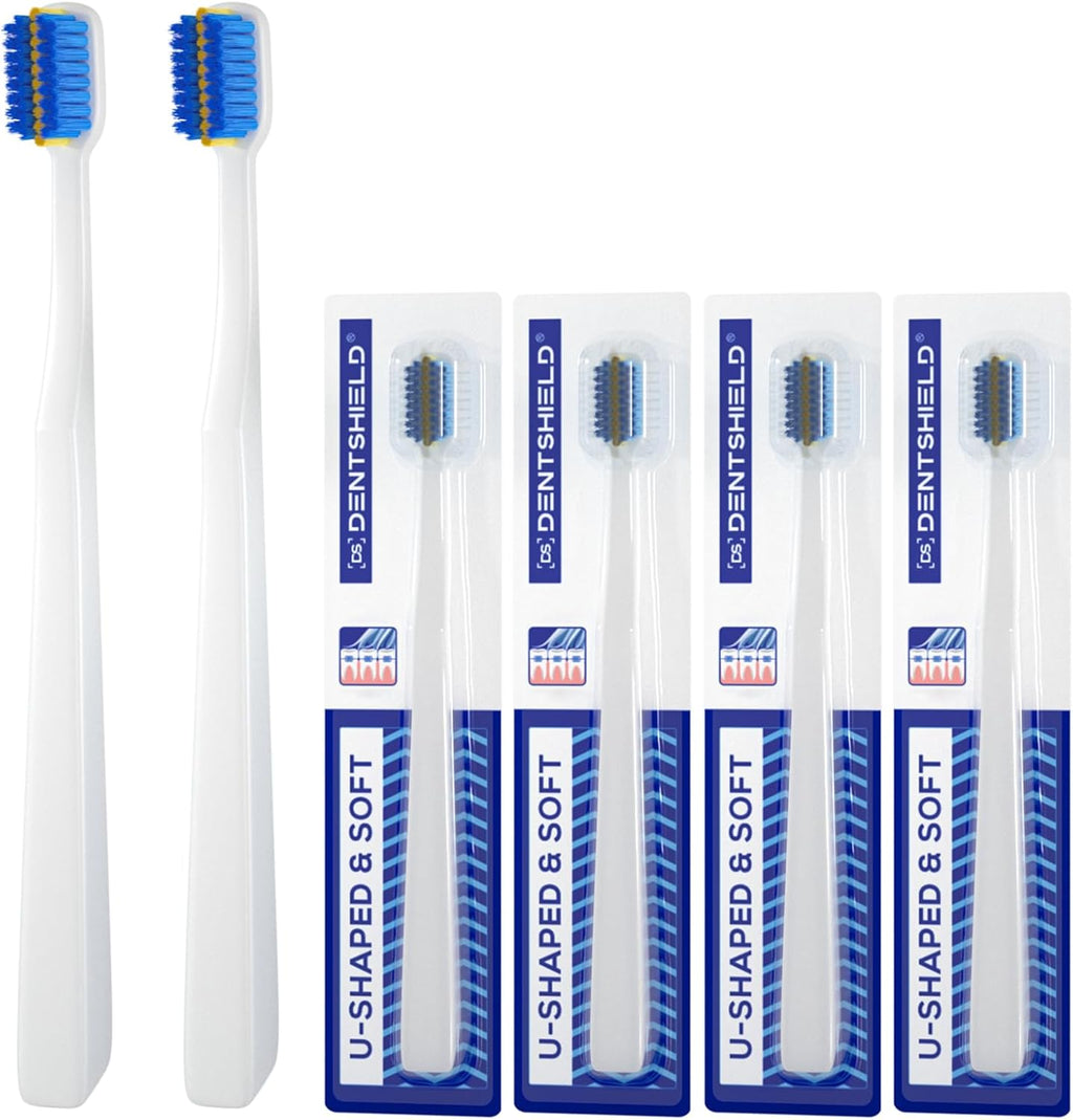 4 Pcs Orthodontic Toothbrush for Braces U-Shaped Soft Bristle with 4 Toothbrush Head Cover（Blue+White (4 Pack)