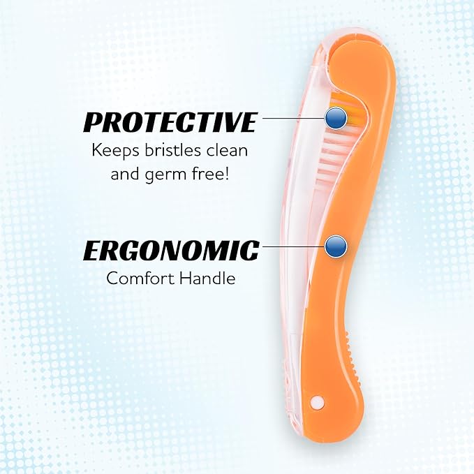 Lingito Travel Toothbrushes - Medium, Mini with Cover, Camping, Folding Travel Size, Adults Kit (4 Pack)