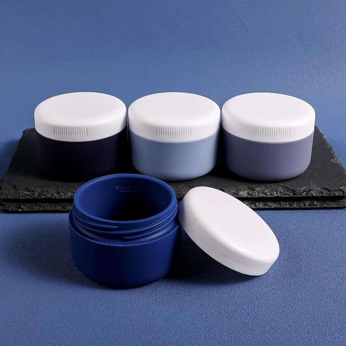 Travel Containers for Toiletries, Silicone Cream Jars BPA-Free, Leak-proof 2oz Travel Size Containers, Portable Size Silicone Jars with Lid for Cosmetic Face Hand Body Cream (4 Pack)