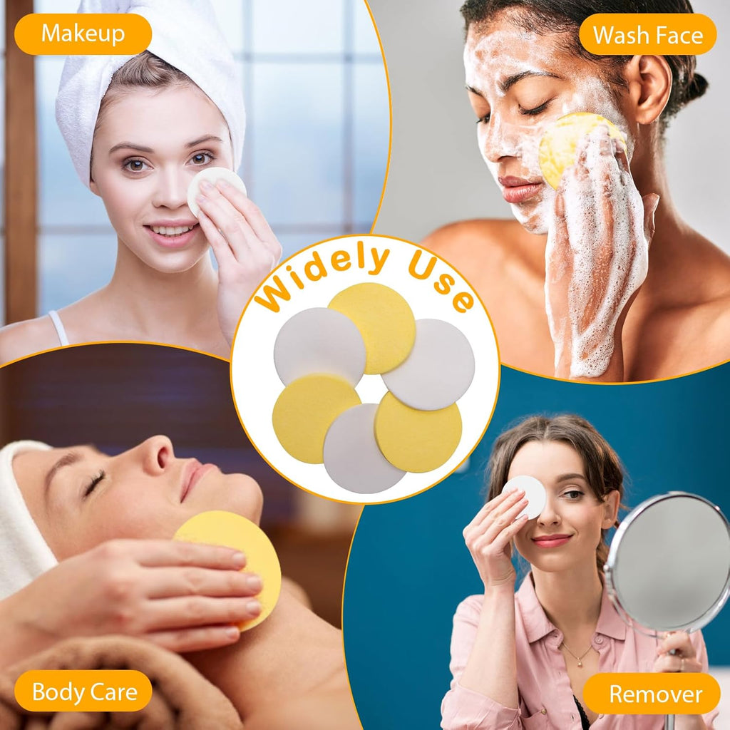 120 Pcs Facial Sponge Compressed, Luxiv Face Cleansing Sponge Estheticians Compressed Makeup Facial Sponge Round Wash Face Sponges for Women Compress Exfoliating Removal Sponge (Yellow+white)