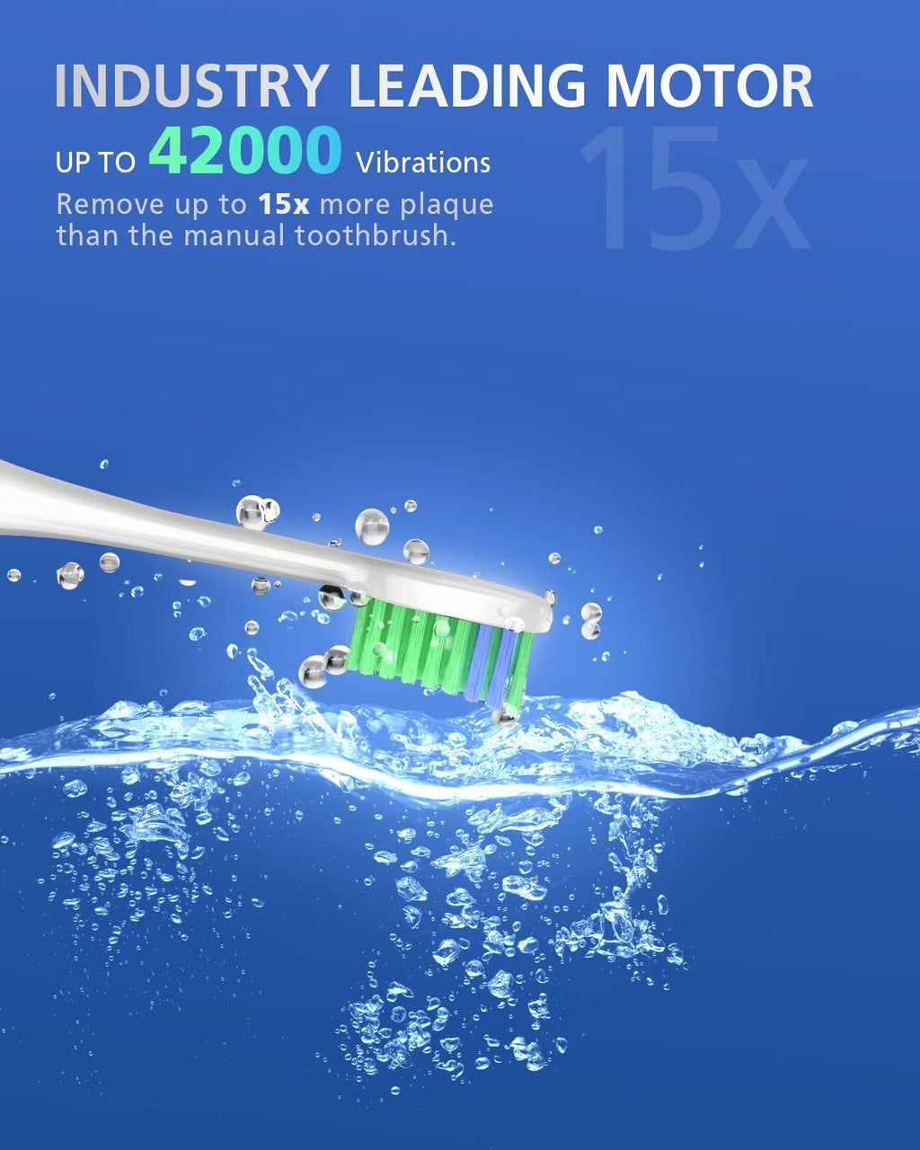 BAOVERI Electric Toothbrush with 6 Dupont Brush Heads, Rechargeable Ultrasonic Electric Toothbrushes, IPX7 Waterproof, 5 Modes, 2 Minutes Smart Timer, 4 Hours Fast Charge for 60 Days