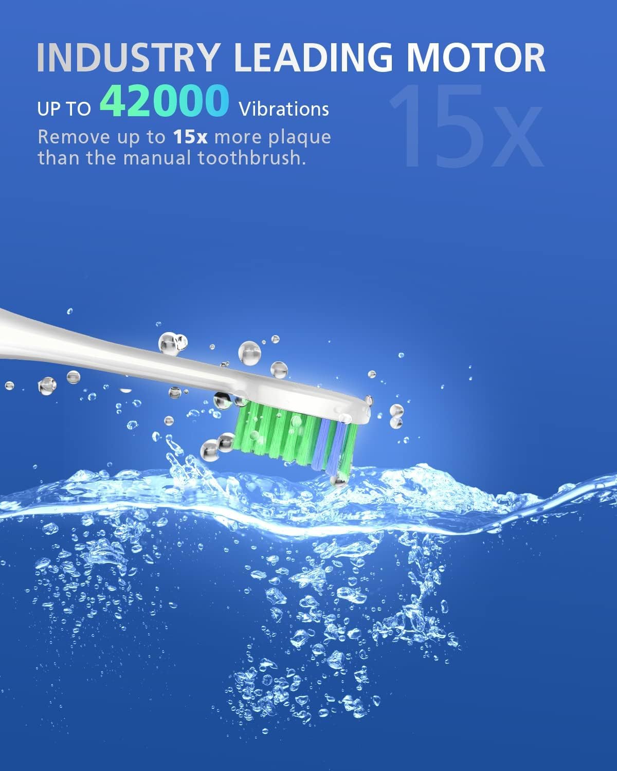 BAOVERI Electric Toothbrush with 6 Dupont Brush Heads, Rechargeable Ultrasonic Electric Toothbrushes, IPX7 Waterproof, 5 Modes, 2 Minutes Smart Timer, 4 Hours Fast Charge for 60 Days