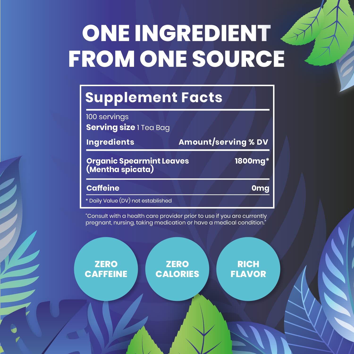 Organic Spearmint Herbal Tea — 100 Tea Bags | Grown in USA | Eco-Friendly Tea Bags | Non-GMO Caffeine Free Tea | Cederberg Tea Company