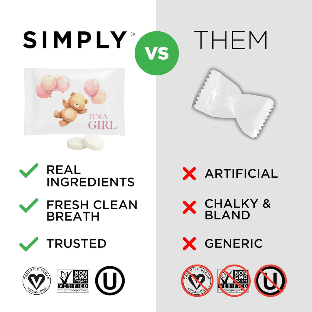 SIMPLY Peppermint "It's a Girl!", Individually Wrapped Breath Mints in Bulk, 50 Packets (2 per Packet), | Gender Reveal, Baby Shower, Party Favors