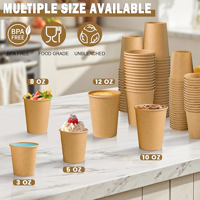 Lamosi 500 Count 12 oz Kraft Paper Cups, Disposable Hot/Cold Paper Coffee Cups, 12 Ounce Beverages Cups, Water Cups for Party Picnic Travel and Events