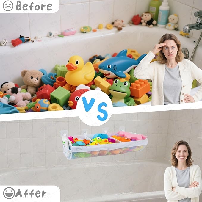 2 Pack Bath Toy Storage, Bathtub Toy Holder, Baby Bath Toy Organizer for Tub, Large Capacity Mesh Bath Toy Holder, Bath Toy Organizer Net, Kids Toys Storage Net for Bathroom, Shower Caddy