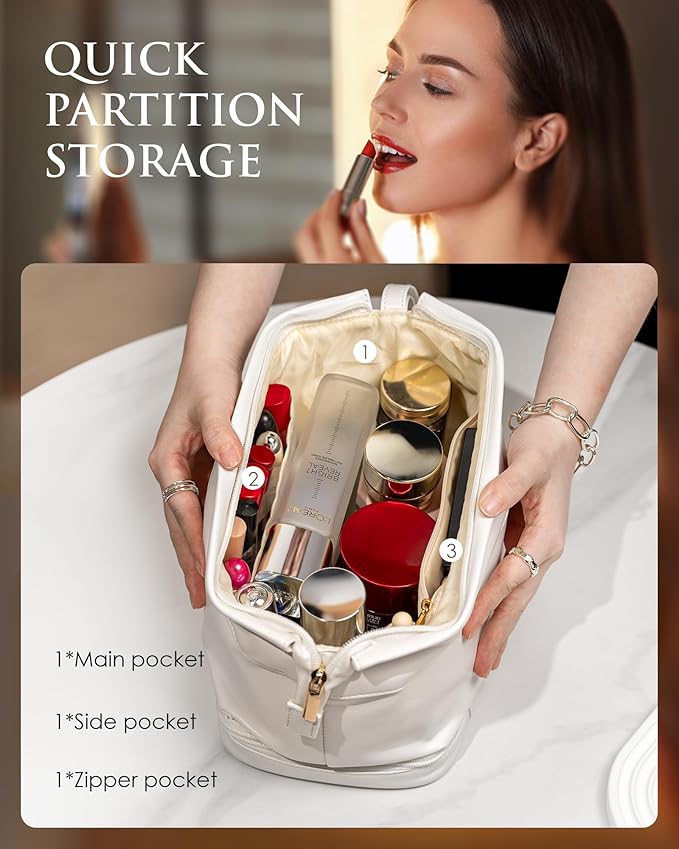 Bridesmaid Gifts for Women, Initial Makeup Bag,Gifts for Girls 12-14 Cosmetic Bag with Makeup Brush Organizer, Large Capacity PU Leather Travel Toiletry Bag, Initial Bags for Women