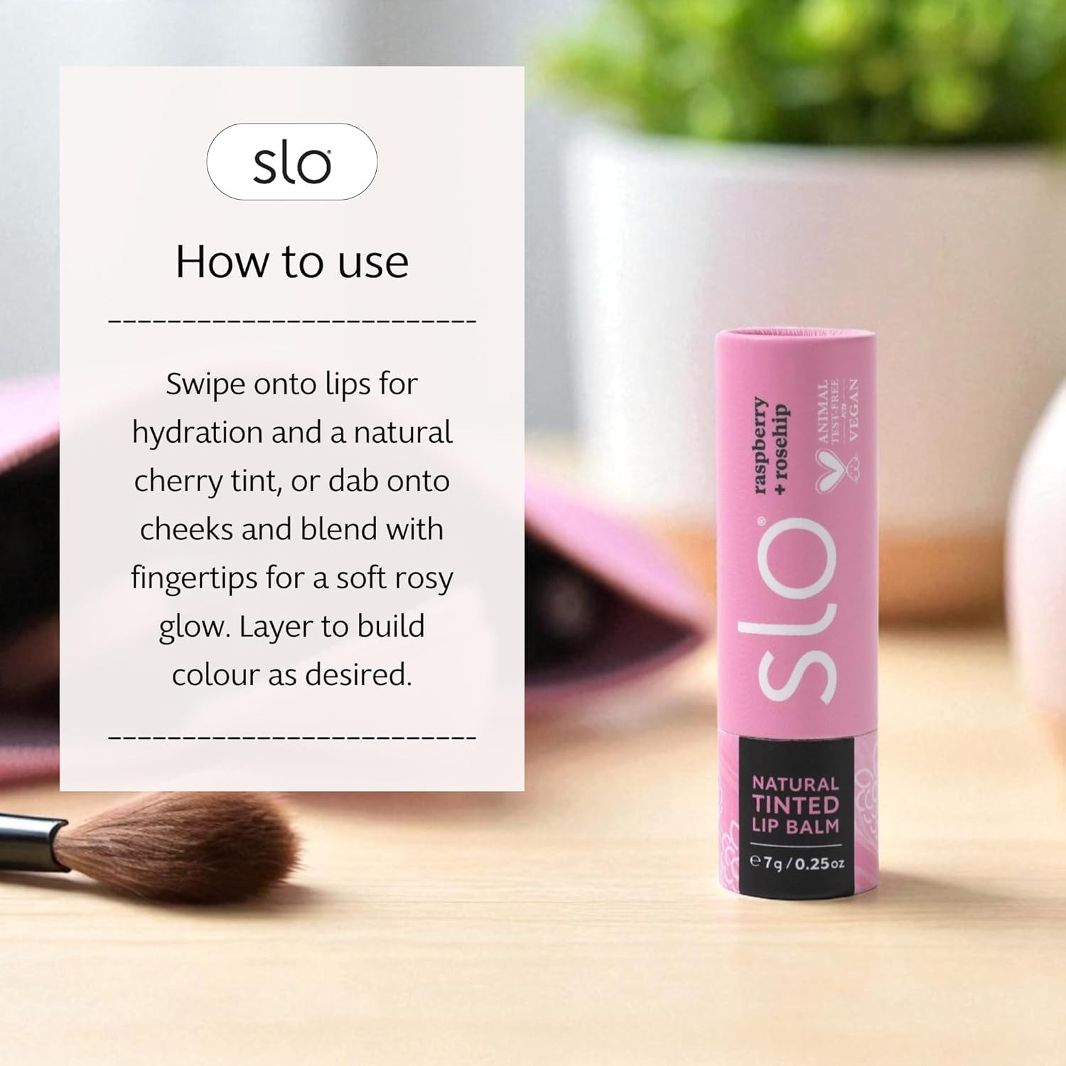 Slo | Natural Lip Balm - All Natural Ingredients, Vegan & Cruelty Free, Hydrating & Soothing, Plastic Free, Paper Packaging | Raspberry + Rosehip, (0.28oz/8g)