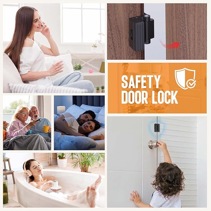 Home Security Door Reinforcement Lock - 800lbs Force Child Proof Flip Lock, Anti-Kick Portable Door Lock for Apartments & Travel, Extra Safety for Inward Swinging Doors from Inside (Black-1set)