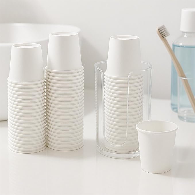 200 Pack Bathroom Cups, White Mouthwash Cups, Disposable Mini Espresso Paper Cups for Bathroom,Travel, Picnic (White, 2, ounces)