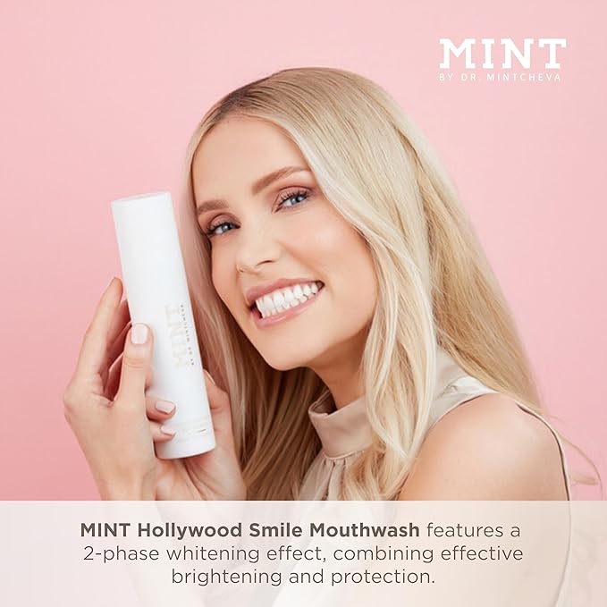 Mint Hollywood Smile Mouthwash Refill – 2-Phase Whitening Formula with Hydrogen Peroxide 0,1% & Sodium Polyphosphate – Alcohol-Free – Vegan – 6.76 fl oz
