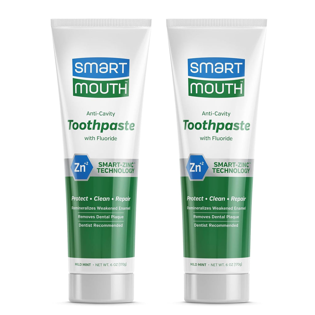 SmartMouth Premium Zinc Ion Toothpaste - Whitening - with Fluoride - Refreshing, Anti-Cavity Toothpaste for Adults - Strengthens Enamel - Mild Mint Flavor, 6 oz (2 Pack)