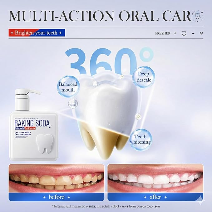 Baking Soda Toothpaste with Probiotics - Whitening Toothpaste Pump for Deep Stain Removal - Large 10.5oz (300g) Liquid Gel Toothpaste for Fresh Breath & Gum Care