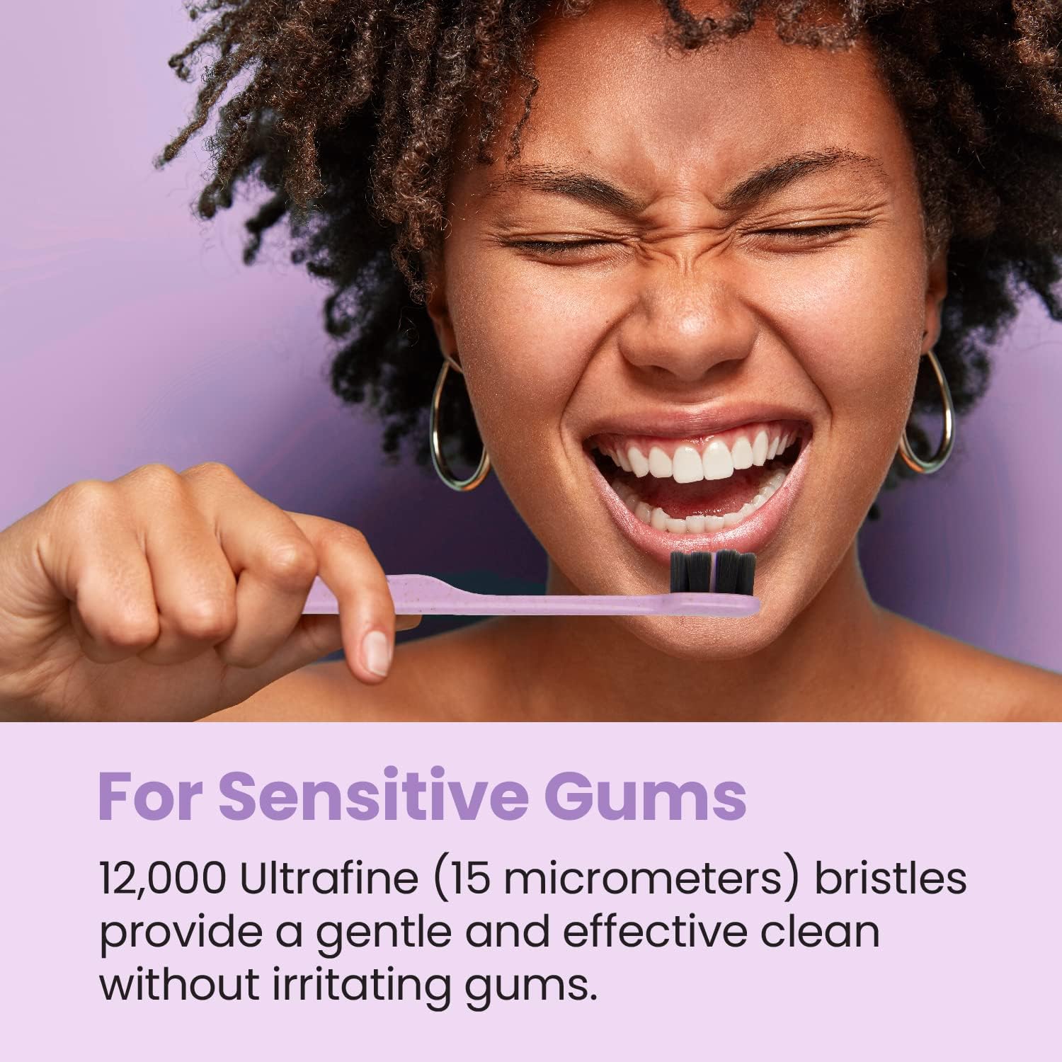 Lindo EcoCare Polishing Toothbrush - Charcoal Infused Bristles & Biodegradable Handle, for Sensitive Gums and Teeth, 12000+ Ultra Fine Charcoal Infused Bristles, Soft and Gentle, Pack of 4 (Pink)