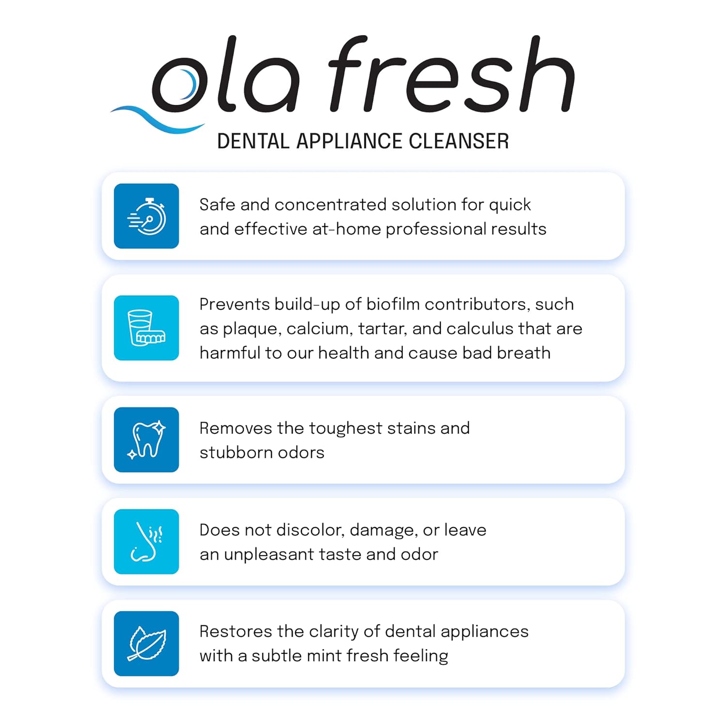 Ola Fresh Dental Appliance Cleanser, Professional Denture and Retainer Powder Cleanser (Mint Essence Flavor, 24 Packets, 6 Month Supply)