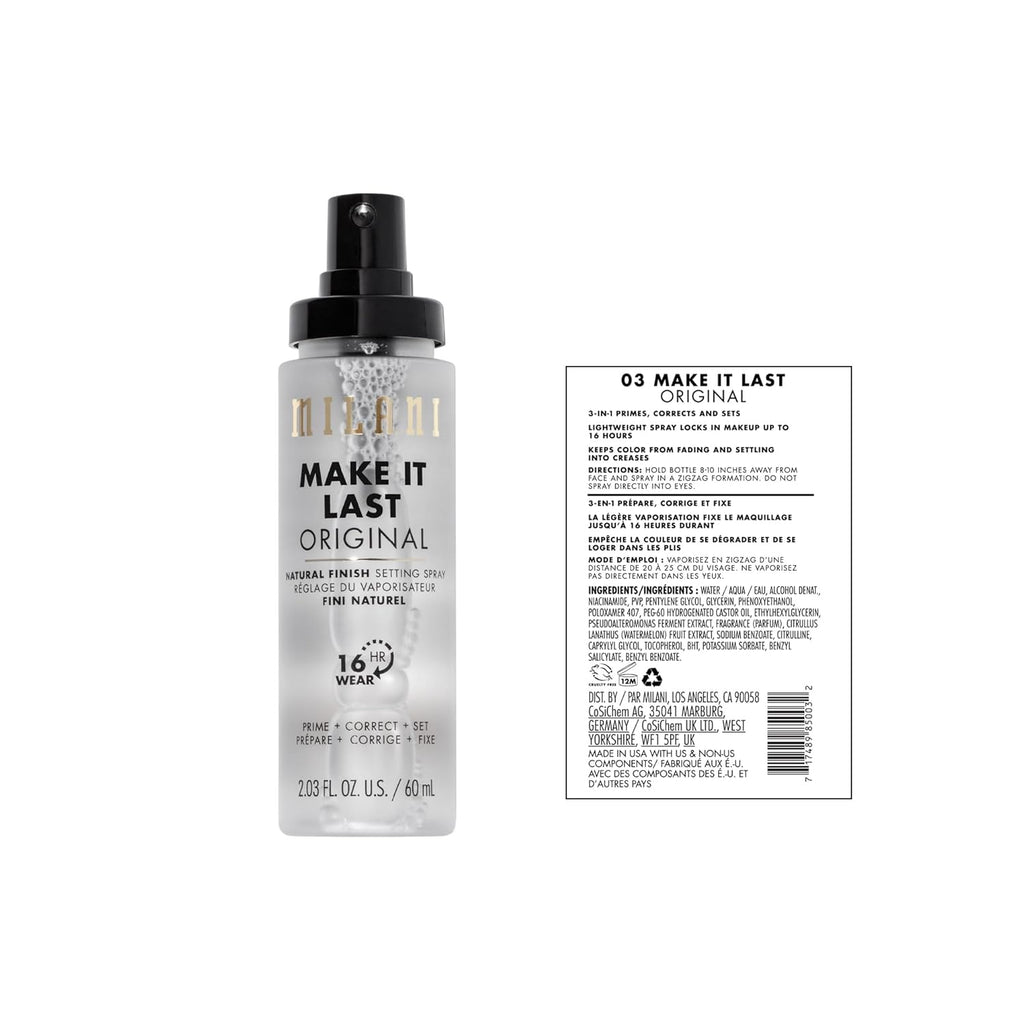 Milani Setting Spray + Primer, Make It Last Original - Natural Finish with Niacinamide for Hydration, Setting Spray for Makeup and Face Primer, 3-in-1 Prime + Hydrate + Set, 2.03 Fl. Oz