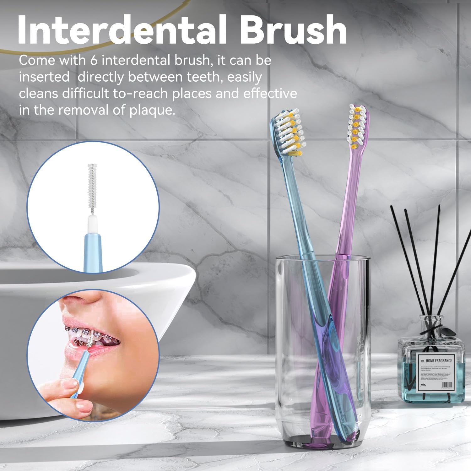 JTF Orthodontic Manual Toothbrush for Braces: 6 U-Shaped Tooth Brush with 6 Interdental Brushes, Ultra-Durable Bristles for Stain Removal and Deep Oral Clean, Toothbrushes for Tooth with Dental Device