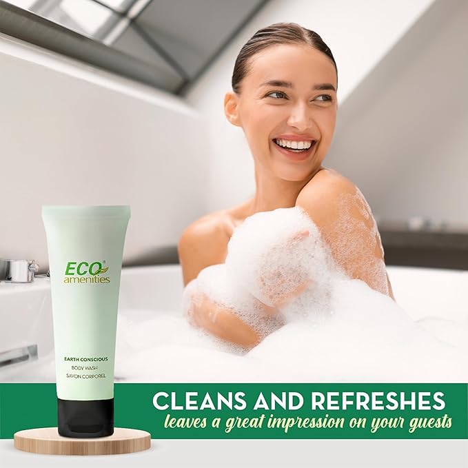 ECO amenities Body Wash Tubes - Leak-Proof Travel Toiletries - Bulk Body Wash & Hotel Soap - Natural Shower Gel & Liquid Soap - 1 fl oz, Pack of 72, Green Tea