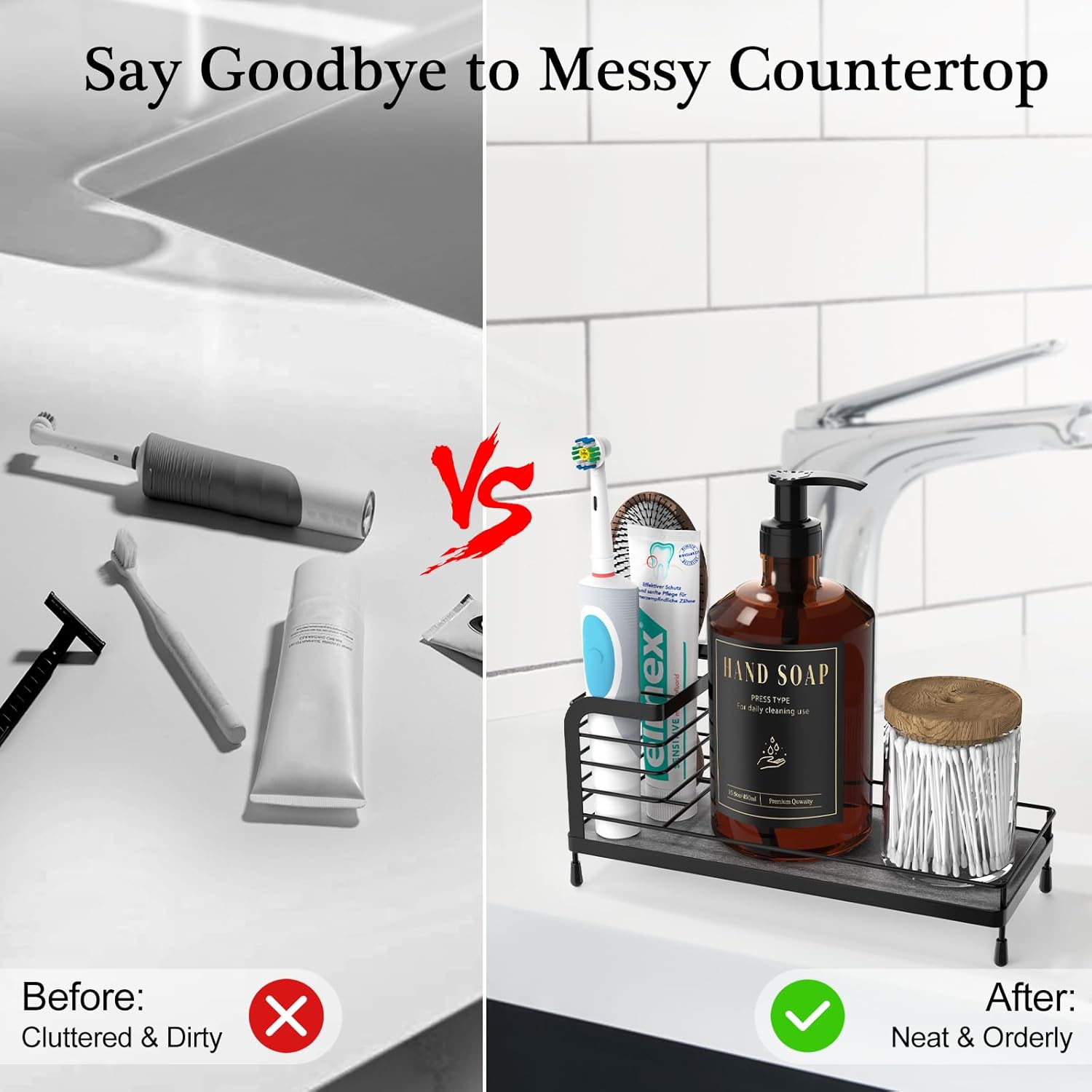 Luxspire Toothbrush Holders, Bathroom Organizer Countertop with Stone Drying Mat & Non-Slip Pads, Stainless Steel Electric Toothbrush Holder for Bathroom Countertop & Kitchen Sink, Black