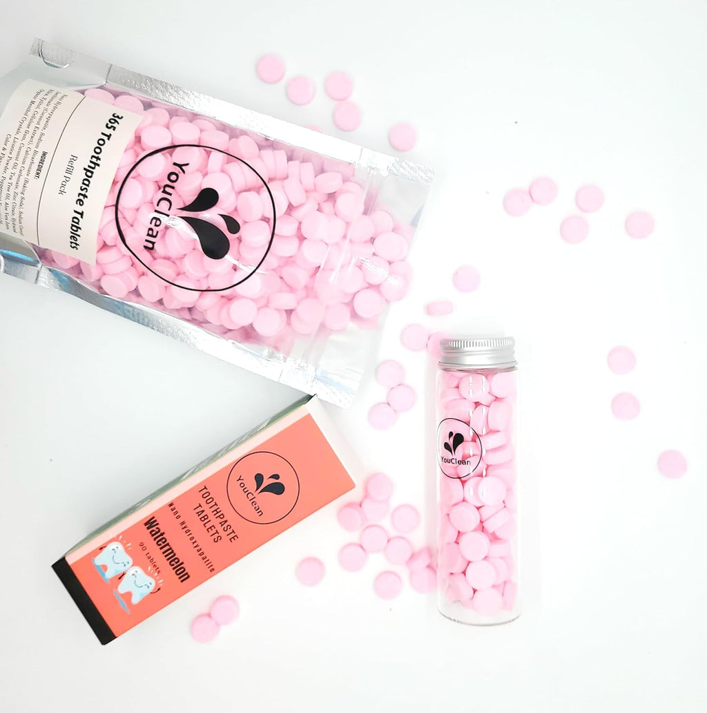 Refill Pack - 365 Toothpaste Tablets - Natural Remineralization & Whitening with Nano Hydroxyapatite - Travel or Daily Use - Fluoride Free (Watermelon365)