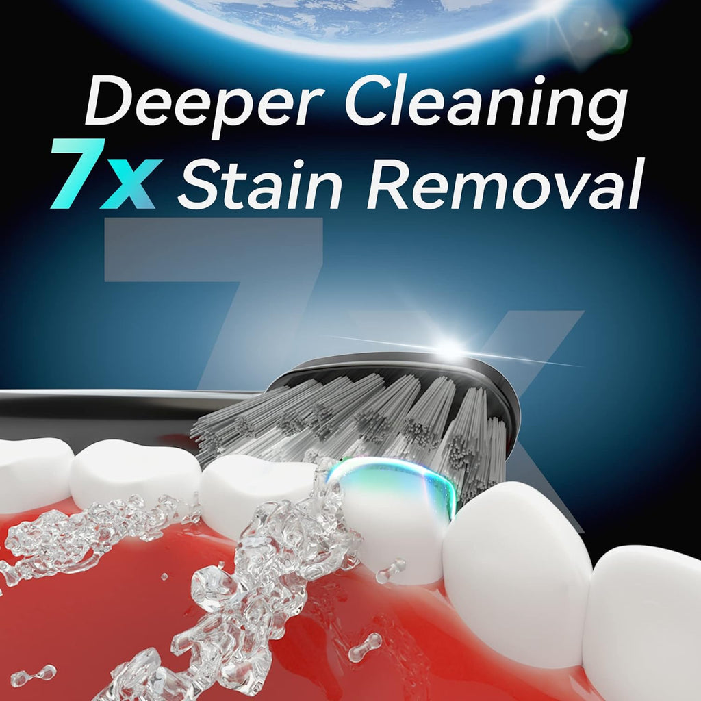 7AM2M Sonic Electric Toothbrush for Adults and Kids- High Power Rechargeable Toothbrushes with 8 Brush Heads,5 Adjustable Modes, Built-in 2-Minute Smart Timer,4 Hours Fast Charge for 30 Days(Black)