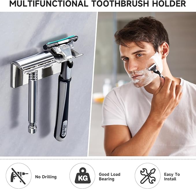 Toothbrush Holders, Electric Toothbrush Head Holder Wall Mounted, Stainless Steel Toothbrush Holder Toothbrush Organizer, Self Adhesive Tooth Brushing Holder, Razor Holder for Bathroom