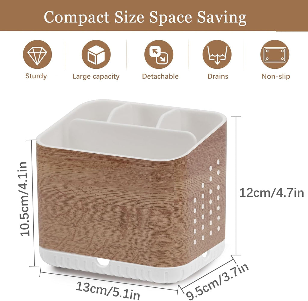 Toothbrush Holders for Bathrooms, Kids Electric Toothbrush and Toothpaste Holder, Toothbrush Caddy Organizer, 4 Slots Tooth Brushing Stand for Bathroom Organizer Countertop (Wood Grain)