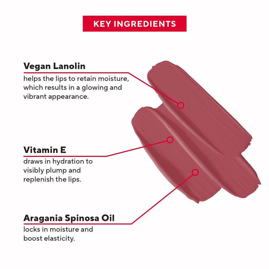 Mirabella - Sealed with a Kiss Full-Coverage Moisturizing Lipstick, Richly Pigmented, Creamy Lip Makeup, Hydrating Mineral-Based Lip Color with Antioxidant Vitamin E, Shine Shades, Rosy Rogue