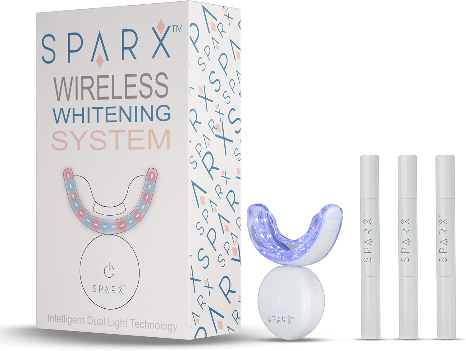 SPARX Wireless Teeth Whitening Kit with LED Light for Sensitive Teeth Remove Stains Like Coffee, Smoking, Wine. Whiten Smile for Long Lasting Results, Includes 3 Gel Syringes, 1 Dual LED Mouthpiece