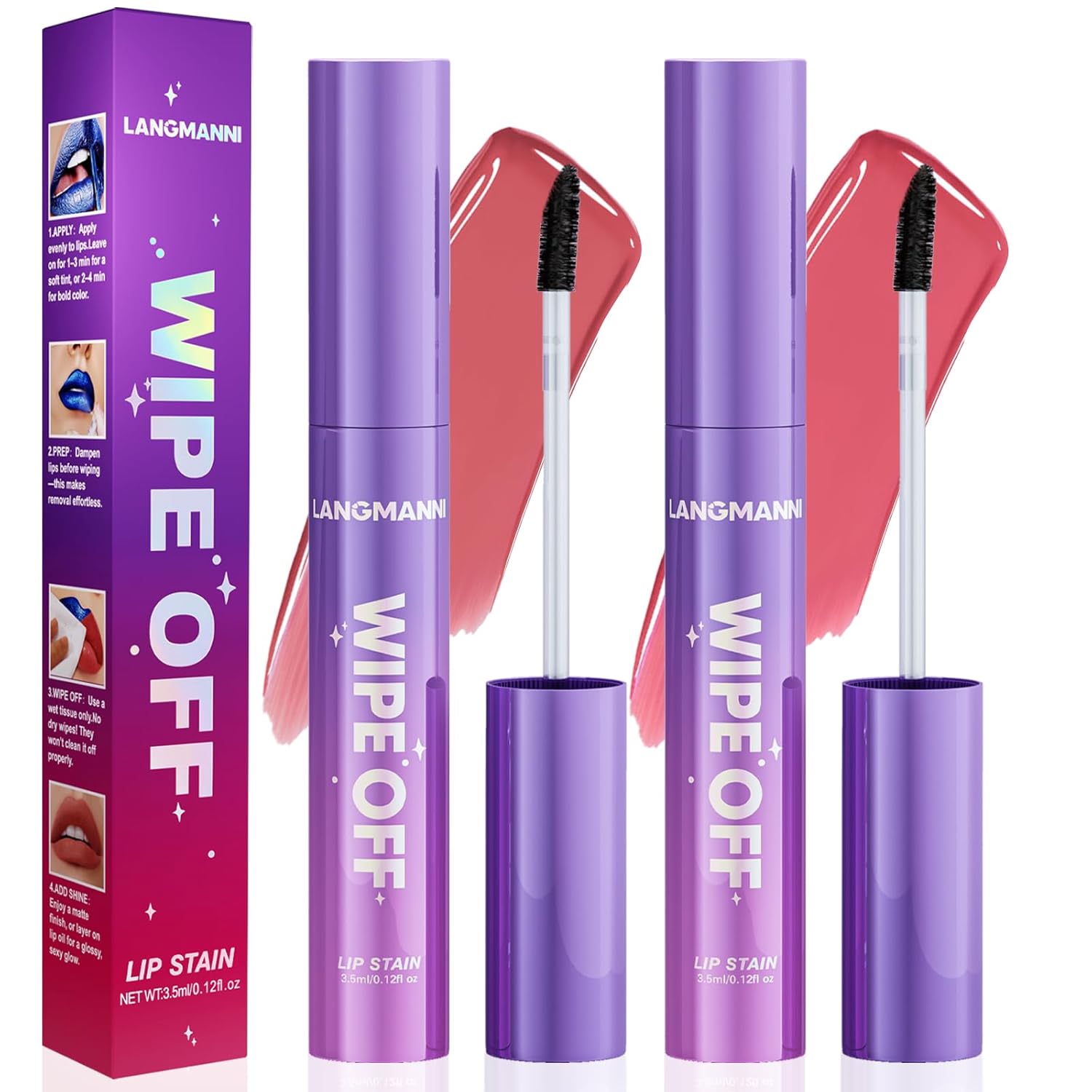 Jolilab Lip Stain Masque,Wipe Off Lip Tint,Waterproof,Transfer proof,Highly Pigmented,Ultra Long Lasting Lip Stain Peel off Makeup With Matte finish for All-day Wear.(#03+#04)