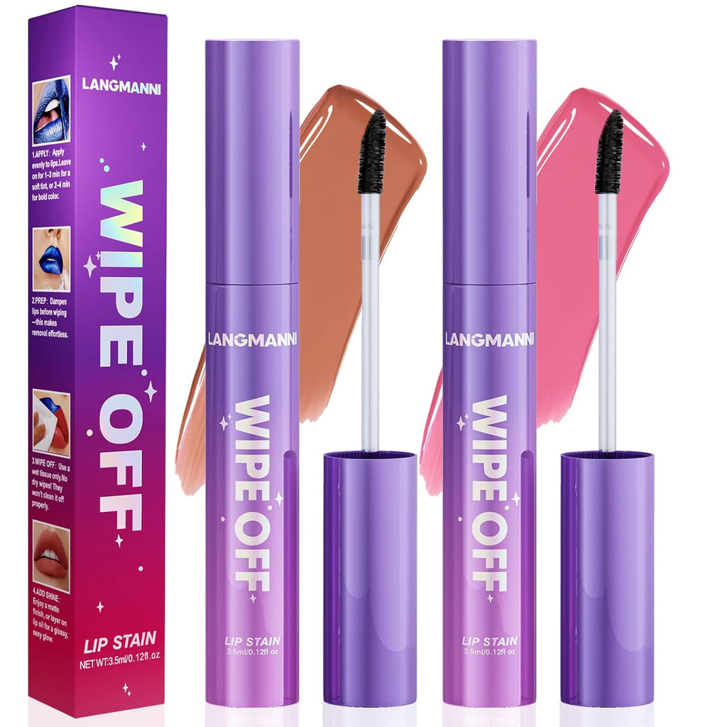 Jolilab Lip Stain Masque,Wipe Off Lip Tint,Waterproof,Transfer proof,Highly Pigmented,Ultra Long Lasting Lip Stain Peel off Makeup With Matte finish for All-day Wear.(#05+#06)