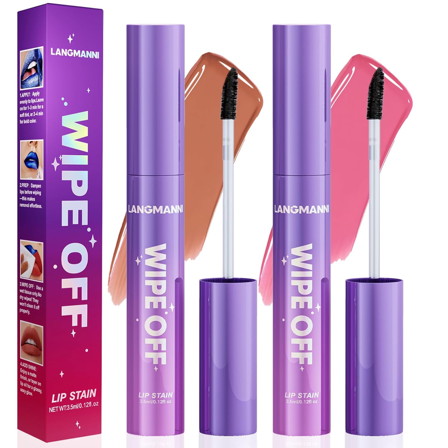 Jolilab Lip Stain Masque,Wipe Off Lip Tint,Waterproof,Transfer proof,Highly Pigmented,Ultra Long Lasting Lip Stain Peel off Makeup With Matte finish for All-day Wear.(#05+#06)