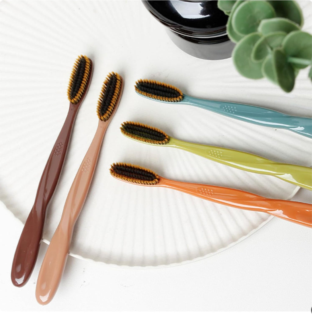 Adult Extra Soft-bristled Toothbrush‌ Bamboo Charcoal, Long Toothbrush Head,Periodontist Design Tapered Bristles for Sensitive Teeth & Receding Gums.【Extra Soft bristles, 5 Count (Pack of 1)】