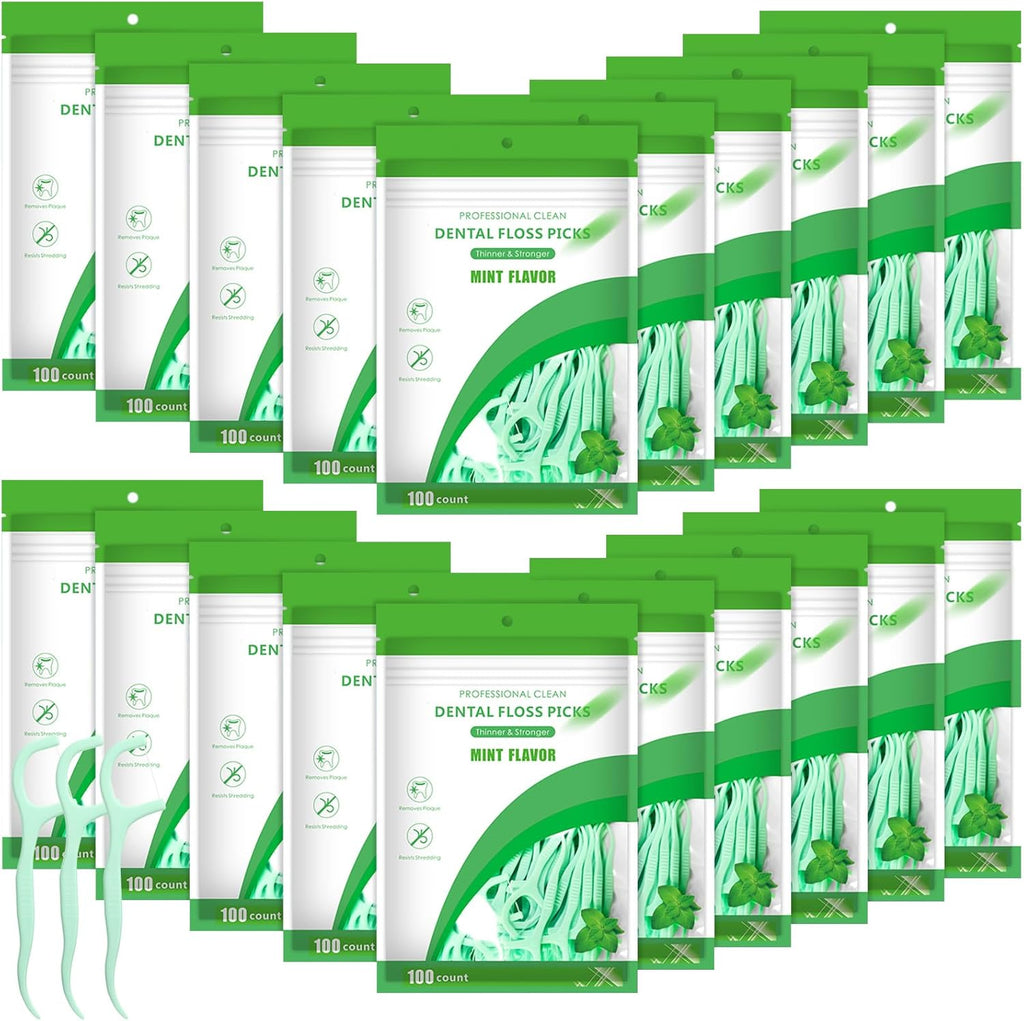 Maxcheck 2000 Count Floss Picks Bulk Natural Dental Floss Picks Toothpicks Sticks High Pull Tooth Flosser Sustainable for Teeth(Green)