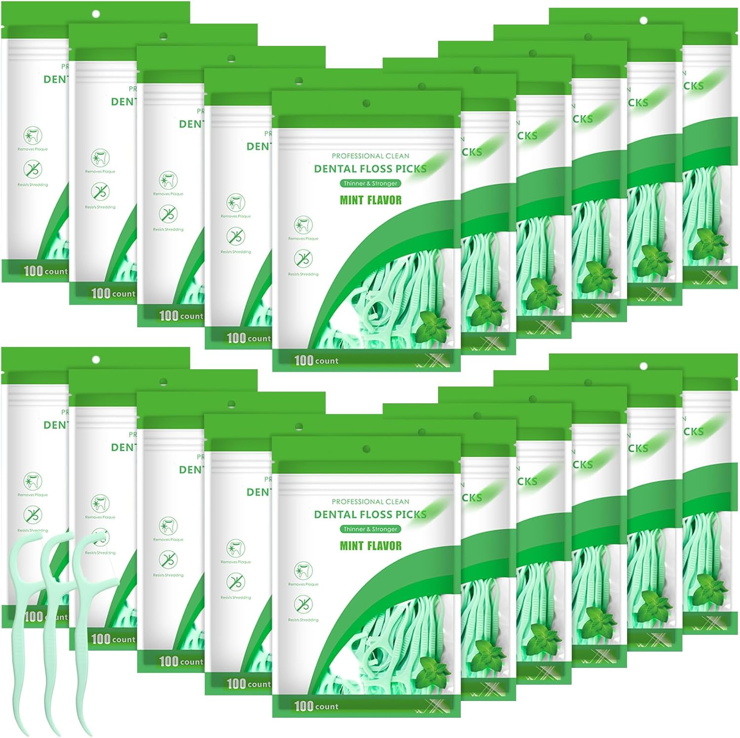 Maxcheck 2000 Count Floss Picks Bulk Natural Dental Floss Picks Toothpicks Sticks High Pull Tooth Flosser Sustainable for Teeth(Green)